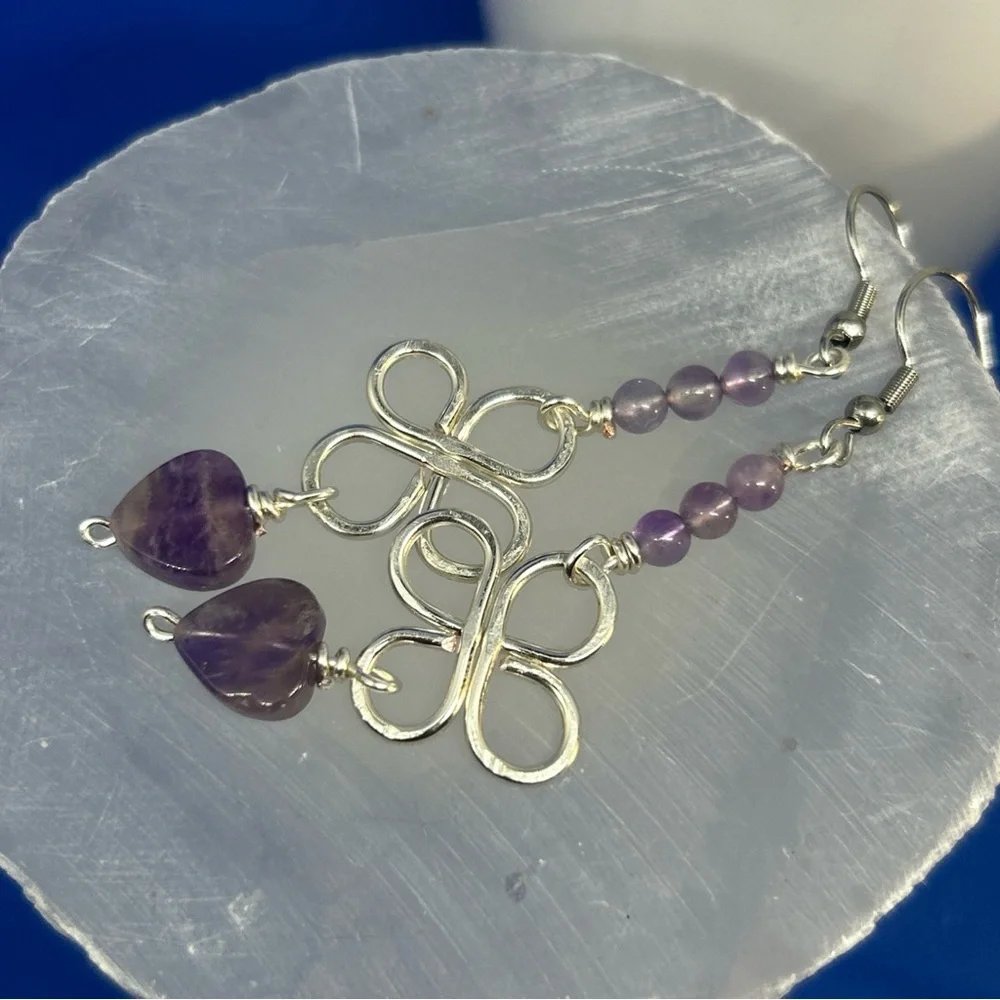 Silver and Purple amethyst Beaded Dangle Earrings handmade